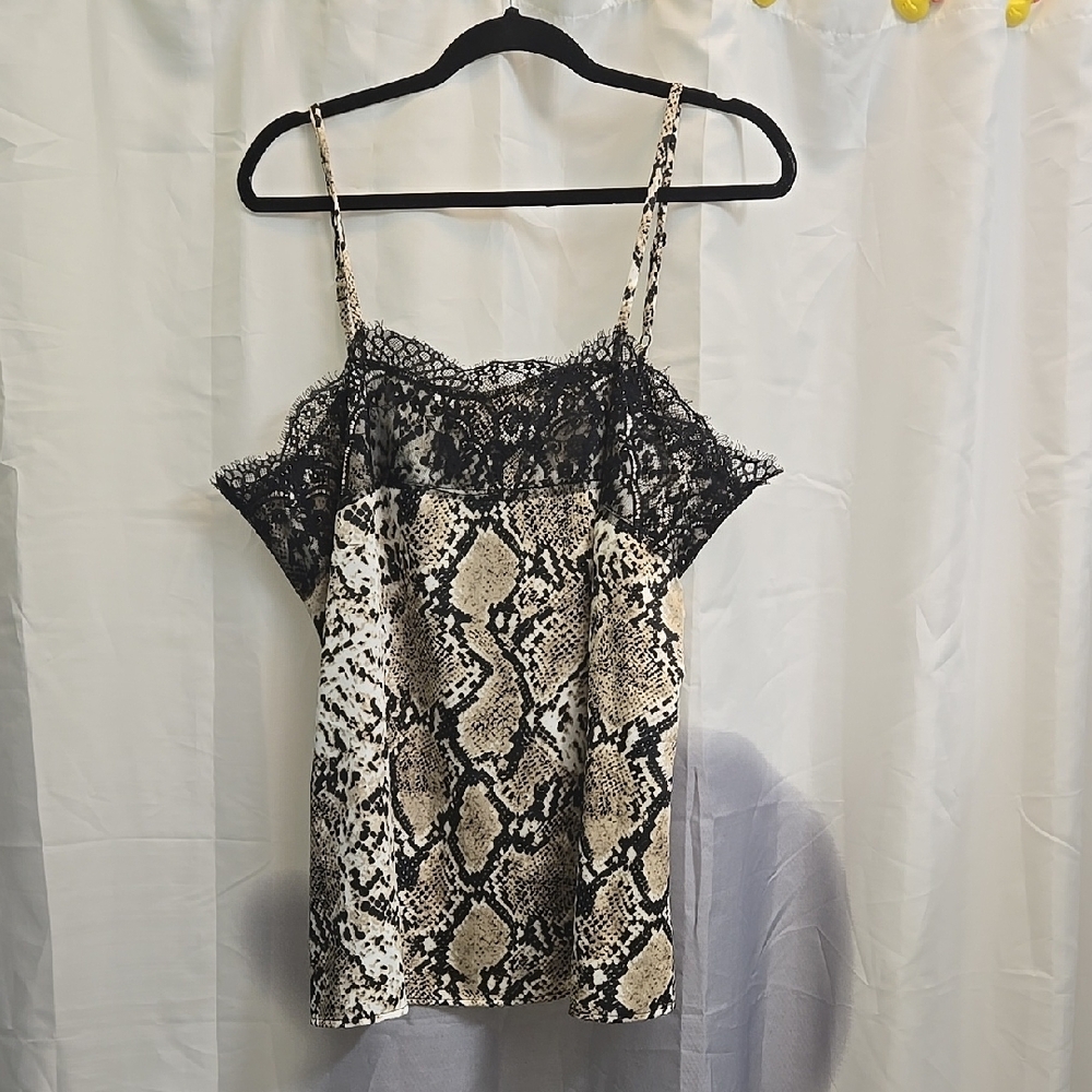 Women's Snake Print Lace Trim Top